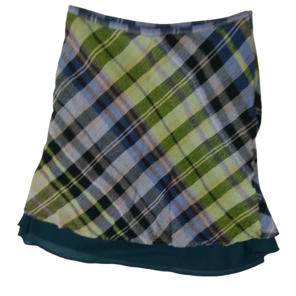 Anne Klein Plaid Wool Blend Skirt Size 12P Teal Green Blue‎ Vintage Style